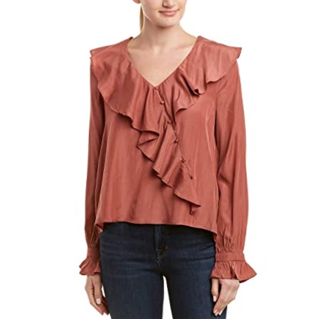 Moon River Unbalanced Ruffle Shirt Top